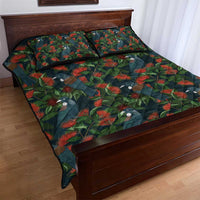 New Zealand Christmas Quilt Bed Set Romantic Tui Birds on Pohutukawa - Cobalt - Polynesian Pride