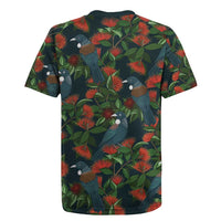 New Zealand Christmas Rugby Jersey Romantic Tui Birds on Pohutukawa - Cobalt - Polynesian Pride