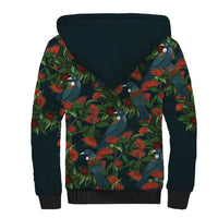 New Zealand Christmas Sherpa Hoodie Romantic Tui Birds on Pohutukawa - Cobalt - Polynesian Pride