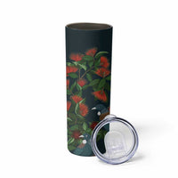 New Zealand Christmas Skinny Tumbler Romantic Tui Birds on Pohutukawa - Cobalt - Polynesian Pride