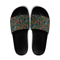 New Zealand Christmas Slide Sandals Romantic Tui Birds on Pohutukawa - Cobalt - Polynesian Pride