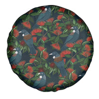 New Zealand Christmas Spare Tire Cover Romantic Tui Birds on Pohutukawa - Cobalt - Polynesian Pride
