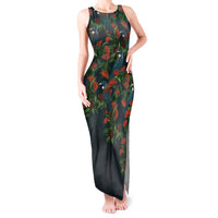 New Zealand Christmas Tank Maxi Dress Romantic Tui Birds on Pohutukawa - Cobalt - Polynesian Pride