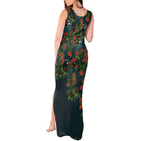 New Zealand Christmas Tank Maxi Dress Romantic Tui Birds on Pohutukawa - Cobalt - Polynesian Pride
