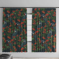New Zealand Christmas Window Curtain Romantic Tui Birds on Pohutukawa - Cobalt - Polynesian Pride