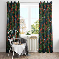 New Zealand Christmas Window Curtain Romantic Tui Birds on Pohutukawa - Cobalt - Polynesian Pride