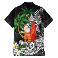 Polynesian Family Matching Short Sleeve Bodycon Dress and Hawaiian Shirt Tropical Santa - Plumeria Black Vintage LT7 - Polynesian Pride