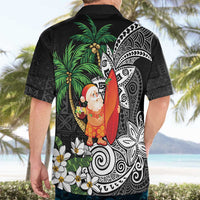 Polynesian Hawaiian Shirt Tropical Santa - Plumeria Black Vintage