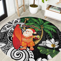 Polynesian Round Carpet Tropical Santa - Plumeria Black Vintage LT7 Black - Polynesian Pride