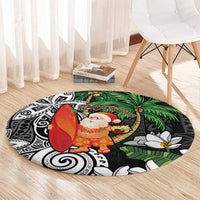Polynesian Round Carpet Tropical Santa - Plumeria Black Vintage LT7 - Polynesian Pride