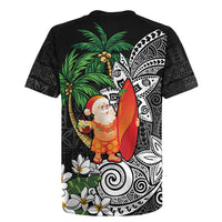 Polynesian Rugby Jersey Tropical Santa - Plumeria Black Vintage