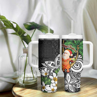 Polynesian Tumbler With Handle Tropical Santa - Plumeria Black Vintage