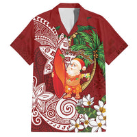 Polynesian Family Matching Puletasi and Hawaiian Shirt Tropical Santa - Plumeria Red Vintage LT7 Dad's Shirt - Short Sleeve Red - Polynesian Pride