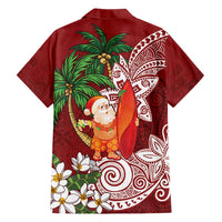 Polynesian Hawaiian Shirt Tropical Santa - Plumeria Red Vintage