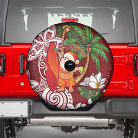 Polynesian Spare Tire Cover Tropical Santa - Plumeria Red Vintage