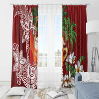 Polynesian Window Curtain Tropical Santa - Plumeria Red Vintage