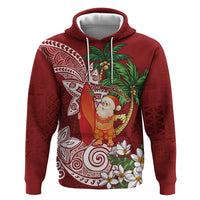 Polynesian Zip Hoodie Tropical Santa - Plumeria Red Vintage LT7 Pullover Hoodie Red - Polynesian Pride