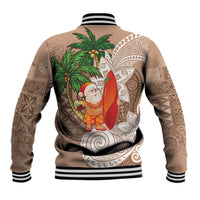 Polynesian Baseball Jacket Tropical Santa - Plumeria Beige Vintage LT7 - Polynesian Pride