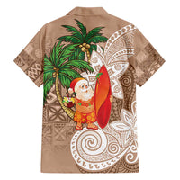 Polynesian Family Matching Puletasi and Hawaiian Shirt Tropical Santa - Plumeria Beige Vintage