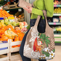 Polynesian Grocery Bag Tropical Santa - Plumeria Beige Vintage