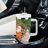 Polynesian Tumbler With Handle Tropical Santa - Plumeria Beige Vintage LT7 - Polynesian Pride