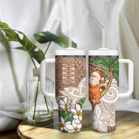 Polynesian Tumbler With Handle Tropical Santa - Plumeria Beige Vintage LT7 - Polynesian Pride