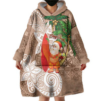 Polynesian Wearable Blanket Hoodie Tropical Santa - Plumeria Beige Vintage