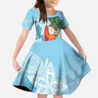 Polynesian Family Matching Long Sleeve Bodycon Dress and Hawaiian Shirt Tropical Santa - Plumeria Turquoise Vintage LT7 Daughter's Dress Turquoise - Polynesian Pride