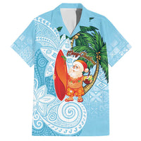 Polynesian Family Matching Off Shoulder Short Dress and Hawaiian Shirt Tropical Santa - Plumeria Turquoise Vintage