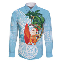 Polynesian Family Matching Short Sleeve Bodycon Dress and Hawaiian Shirt Tropical Santa - Plumeria Turquoise Vintage LT7 Dad's Shirt - Long Sleeve Turquoise - Polynesian Pride