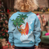 Polynesian Kid Ugly Christmas Sweater Tropical Santa - Plumeria Turquoise Vintage