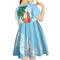 Polynesian Kid Short Sleeve Dress Tropical Santa - Plumeria Turquoise Vintage