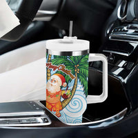 Polynesian Tumbler With Handle Tropical Santa - Plumeria Turquoise Vintage LT7 - Polynesian Pride