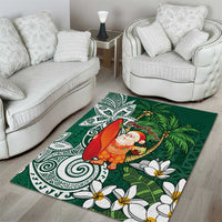 Polynesian Area Rug Tropical Santa - Plumeria Green Vintage