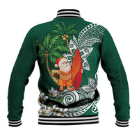 Polynesian Baseball Jacket Tropical Santa - Plumeria Green Vintage LT7 - Polynesian Pride