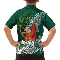 Polynesian Family Matching Tank Maxi Dress and Hawaiian Shirt Tropical Santa - Plumeria Green Vintage LT7 - Polynesian Pride