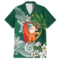 Polynesian Family Matching Tank Maxi Dress and Hawaiian Shirt Tropical Santa - Plumeria Green Vintage LT7 Dad's Shirt - Short Sleeve Green - Polynesian Pride