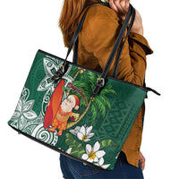 Polynesian Leather Tote Bag Tropical Santa - Plumeria Green Vintage