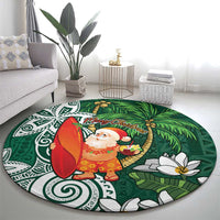 Polynesian Round Carpet Tropical Santa - Plumeria Green Vintage LT7 - Polynesian Pride