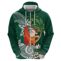Polynesian Zip Hoodie Tropical Santa - Plumeria Green Vintage LT7 - Polynesian Pride
