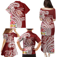 Aloha Hawaii Island Personalized Family Matching Puletasi and Hawaiian Shirt Crimson Dreamy Turtle