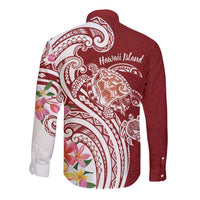Aloha Hawaii Island Personalized Long Sleeve Button Shirt Crimson Dreamy Turtle