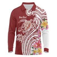 Aloha Hawaii Island Personalized Long Sleeve Polo Shirt Crimson Dreamy Turtle