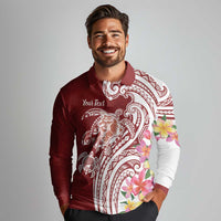 Aloha Hawaii Island Personalized Long Sleeve Polo Shirt Crimson Dreamy Turtle