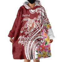 Aloha Hawaii Island Personalized Wearable Blanket Hoodie Crimson Dreamy Turtle