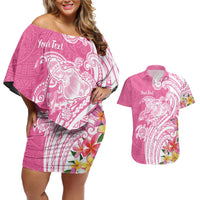 Aloha Maui Island Personalized Couples Matching Off Shoulder Short Dress and Hawaiian Shirt Rose Dreamy Turtle