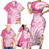 Aloha Maui Island Personalized Family Matching Short Sleeve Bodycon Dress and Hawaiian Shirt Rose Dreamy Turtle