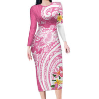 Aloha Maui Island Personalized Long Sleeve Bodycon Dress Rose Dreamy Turtle