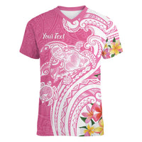 Aloha Maui Island Personalized Women V-Neck T-Shirt Rose Dreamy Turtle