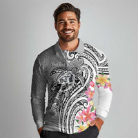 Aloha Kahoolawe Island Personalized Long Sleeve Polo Shirt Ashen Dreamy Turtle